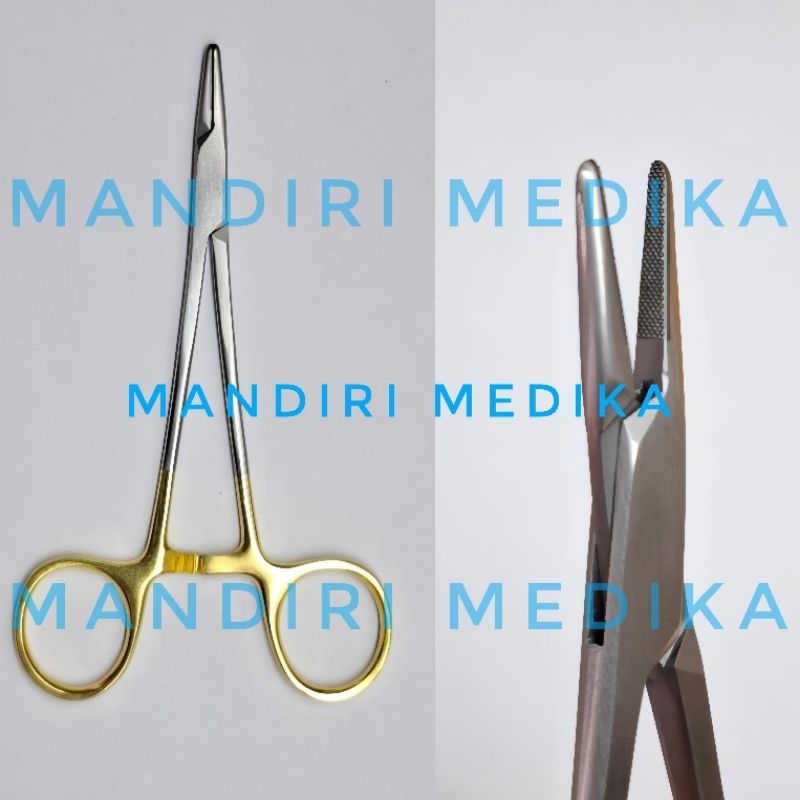 Halsey Needle Holder TC Gold Tungsten Carbide Gold Handle 13cm