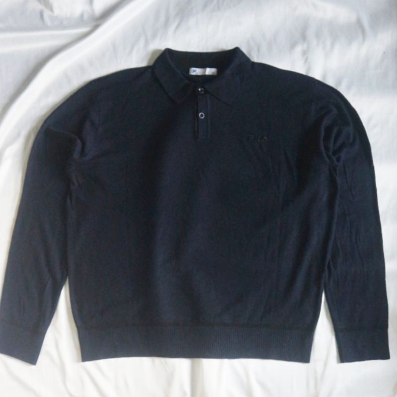 FILA golf Long Polo Shirt Dark Navy Kerah Lengan Panjang Knitwear Sweater Sweatshirt Crewneck Rajut 