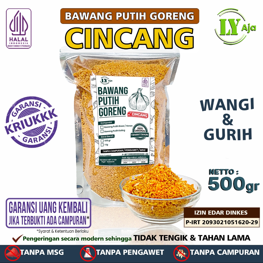 

Bawang Putih Goreng Cincang LY Aja 500 gram - ASLI, MURNI, Tanpa Tepung & MSG