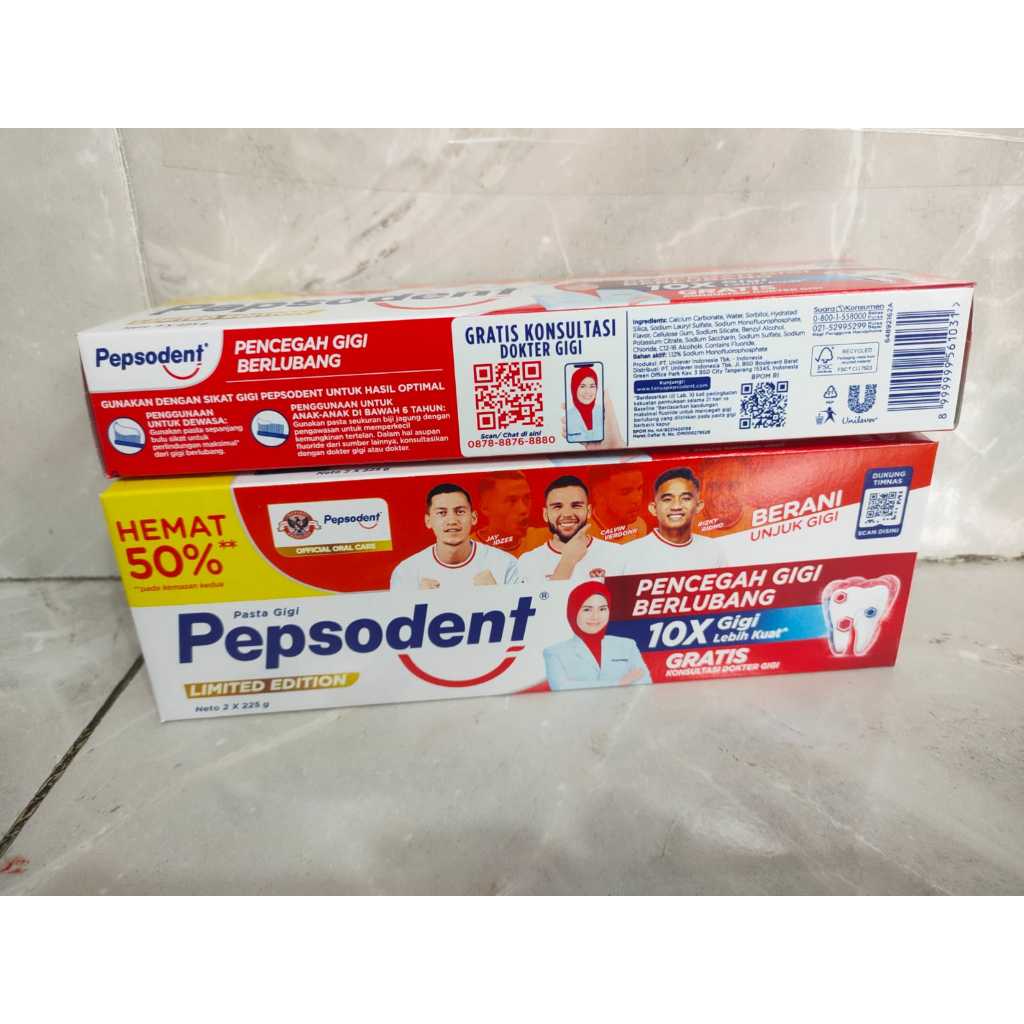 Paket MERDEKA DOUBLE PASTA gigi Pepsodent 225gr 2 biji