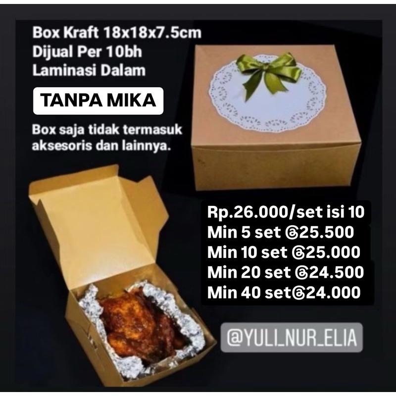 

iDk90 Box Kraft Mika 18x18x7cm Laminasi Dalam Dijual Set Isi 10bh