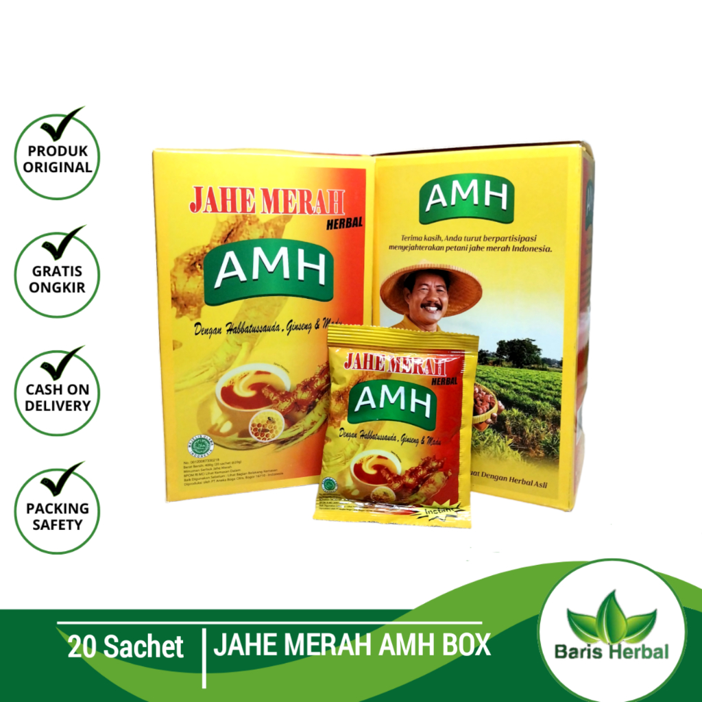 

Jahe Merah AMH Plus Habbatussauda | Jahe AMH PER BOX Isi 20 Sachet