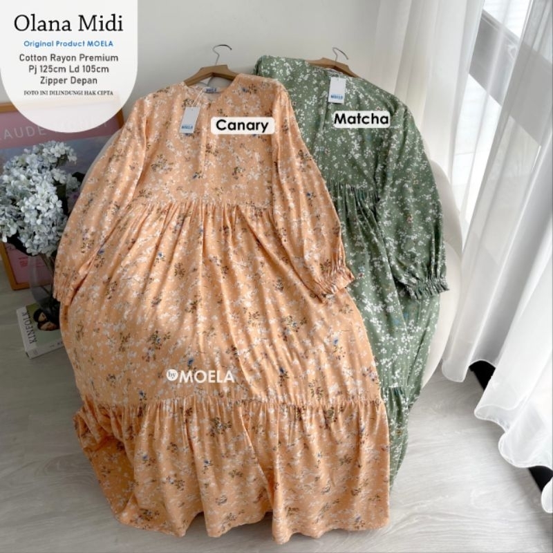 BASIC MIDI CANTIK MOTIF BUNGA LENGAN PUFFY BY MOELA