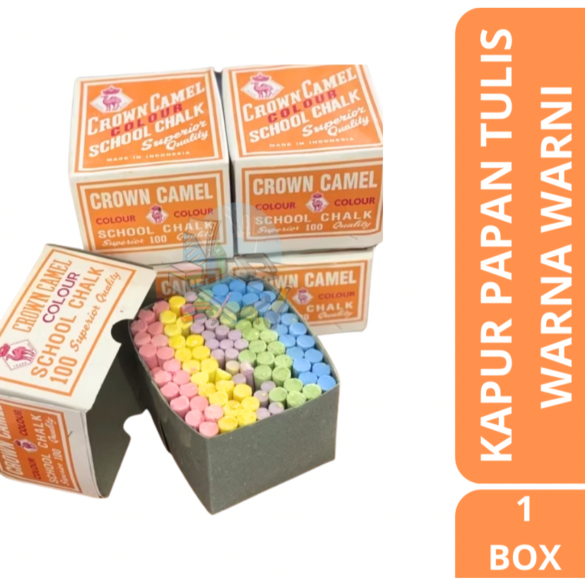 

[1 BOX] Kapur Papan Tulis / Kapur Tulis Warna Warni Crown Camel Isi 100 PCS