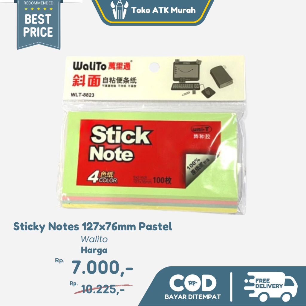 

Memo Tempel Sticky Notes Walito 127x76mm Pastel WT-8823 100 Lembar