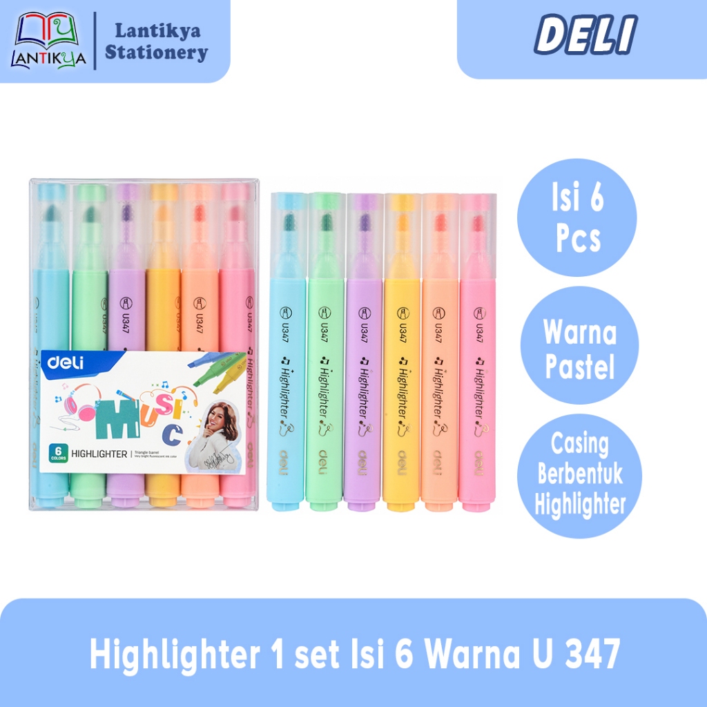 

Deli Highlighter 1 set Isi 6 Warna Pastel U 347