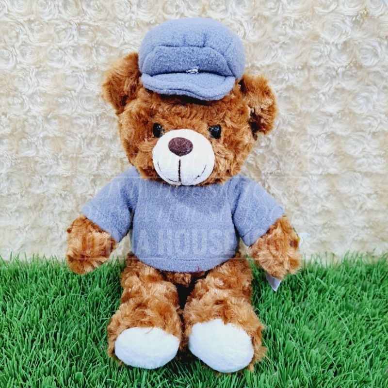 Boneka Beruang Baju Topi Abu Boneka Bear Coklat Tua Boneka Beruang Std