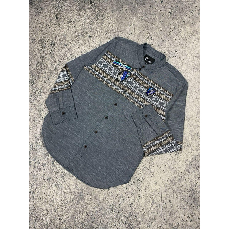 KEMEJA KOKO PRIA MOTIF KEREN TERBARU LENGAN PANJANG ABU ABU