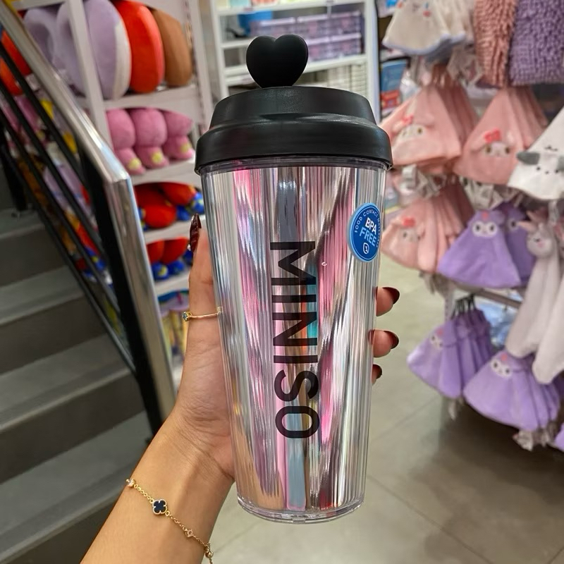 Tumbler MINISO Silver Gray Tumbler 420ml Gelas Miniso Gelas Kopi Miniso Gelas Minum Miniso Botol Min