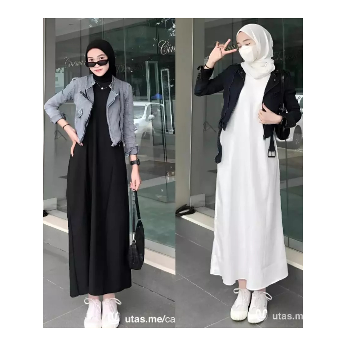 Inner Dress Rayon Twill Tali Pinggang Inner Gamis Rayon Tanpa Lengan Manset Dress Span Baju Dalaman