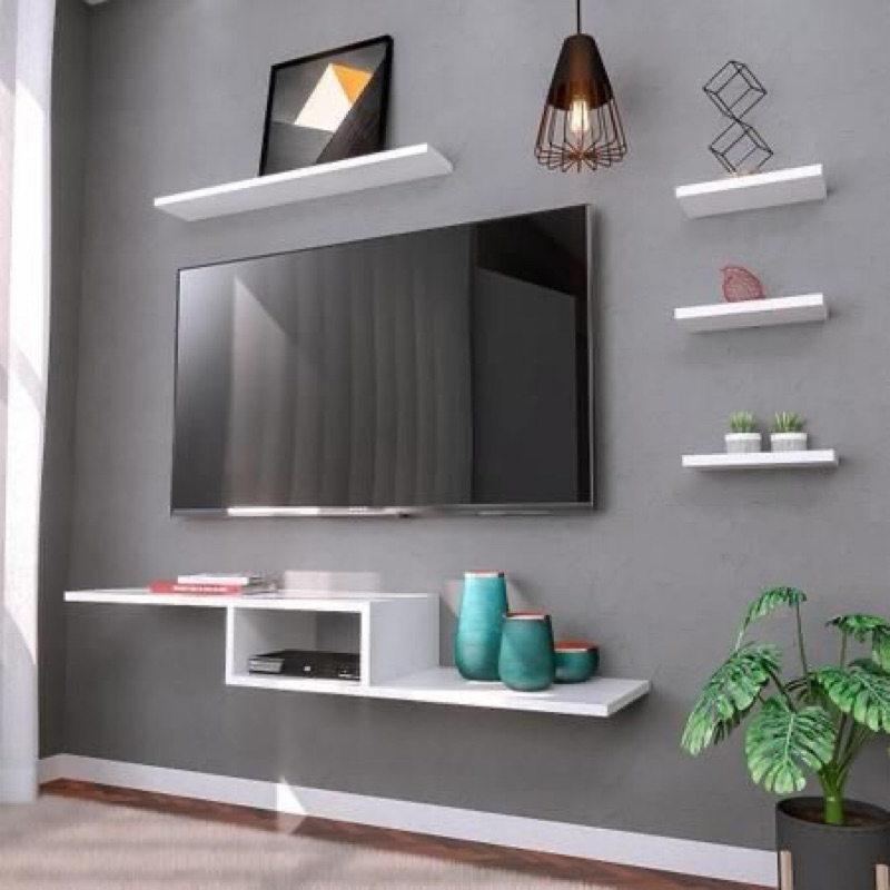 Rak tv modern panjang 150 cm bonus rak dinding