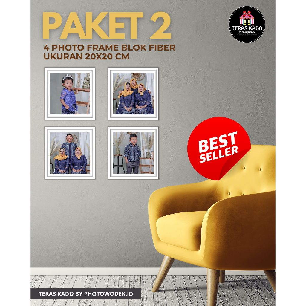 PAKET CETAK 4 FOTO FRAME BLOK FIBER UKURAN 20X20CM