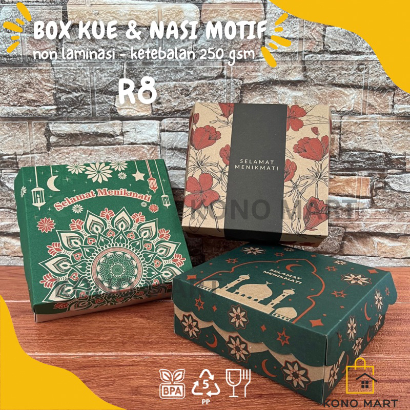 Box Nasi Catering R8 Motif Hijau Selamat Menikmati / Dus Nasi 18x18 R8 Motif Bunga Hijau Selamat Men