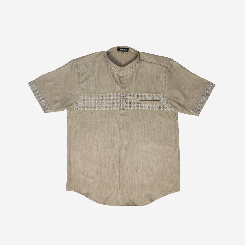 BAPIN Baju Koko Pria Lengan Pendek Syams Mocca - Baju Koko Pria Pengan Pendek Motif
