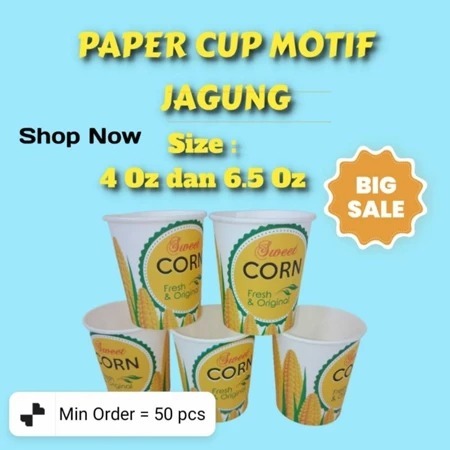 ( 1 ROLL ISI 50 ) Paper Cup 6,5oz Motif Jagung / Gelas Kertas Jasuke