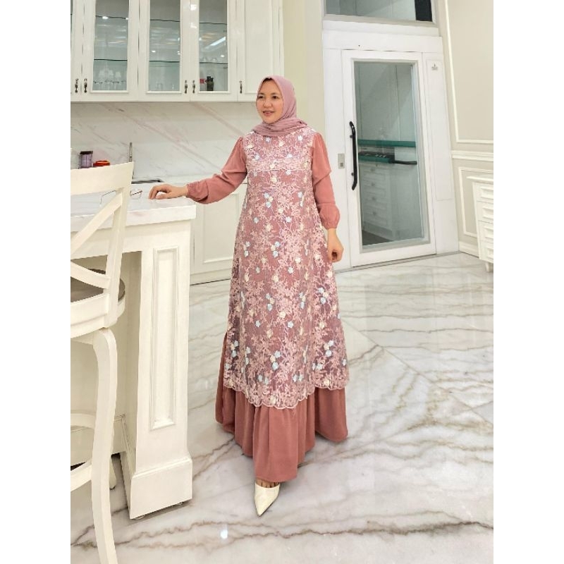 Gamis Exclusive Tille Bordir + Fayet mix marbella Twill ori By Edness Kayla