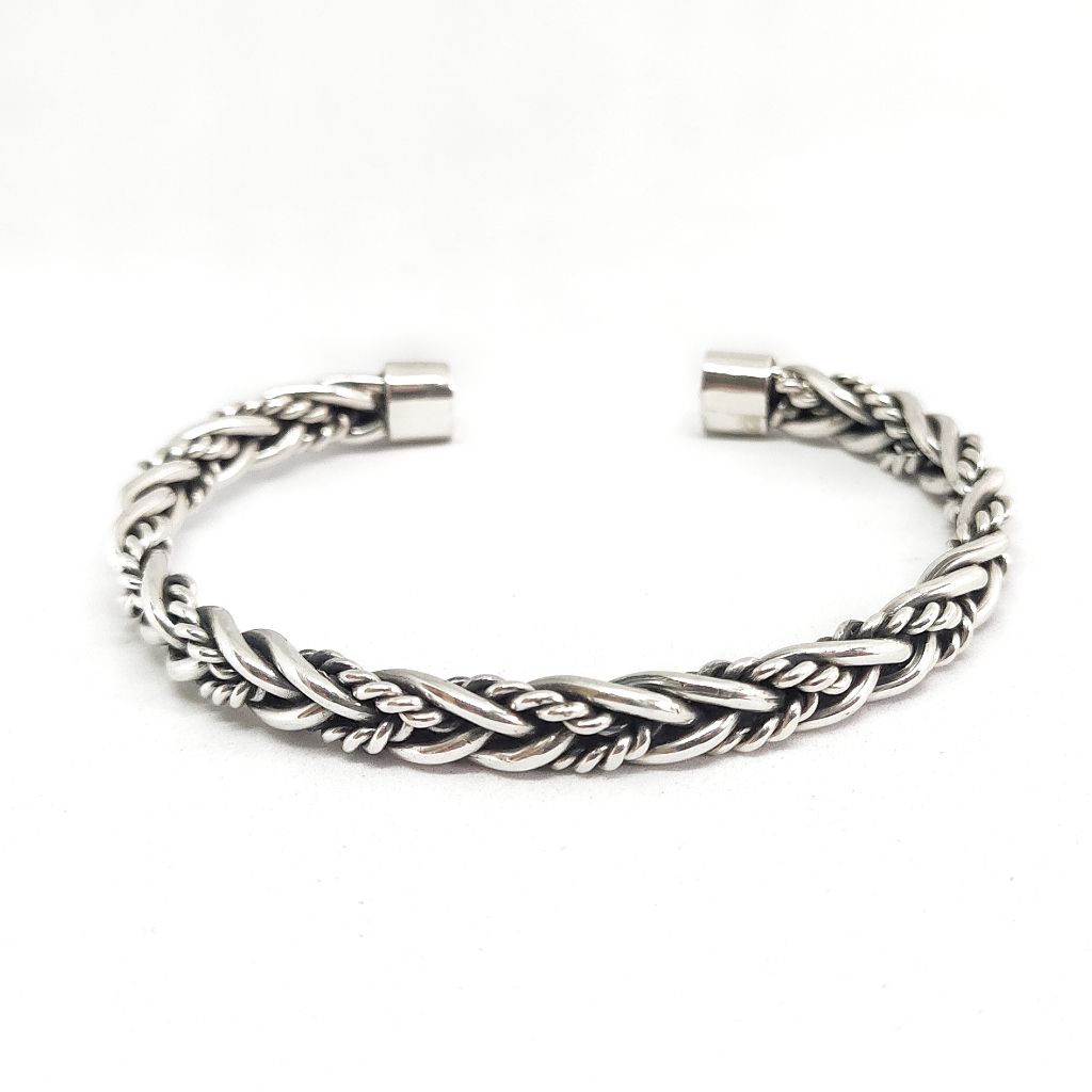 Gelang Brecelet Perak Silver Bali Asli 925 Ukir Motif Anayaman Kawat Polos Kawat Pelintir Unik Elega