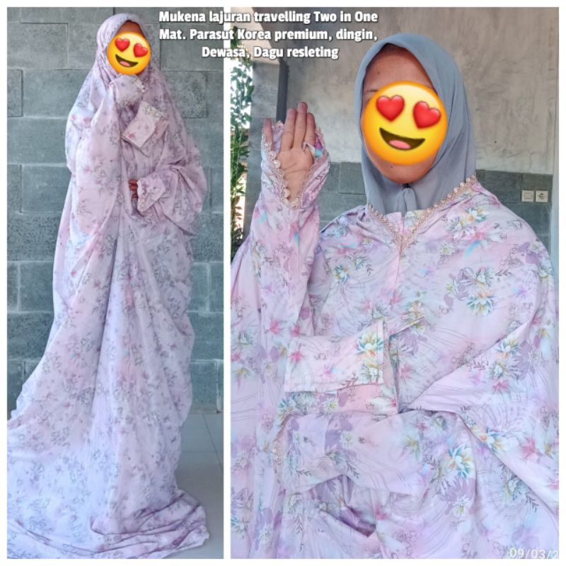 Mukena lajuran traveling parasut korea