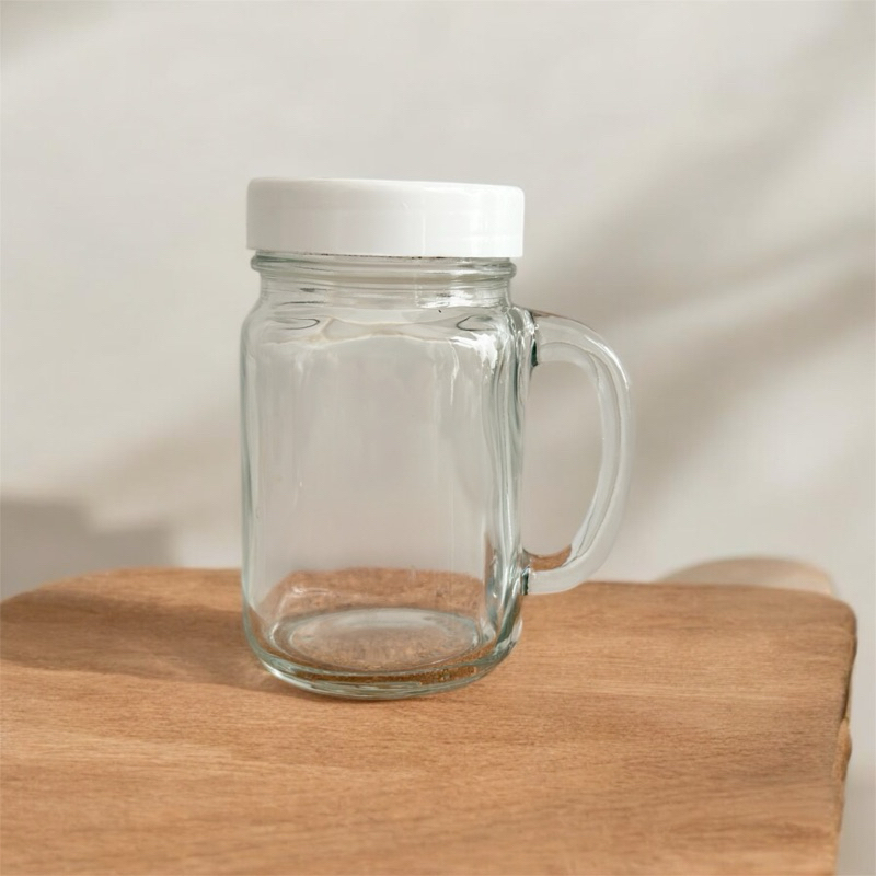 GELAS JAR KACA BENING | GELAS TUTUP PLASTIK