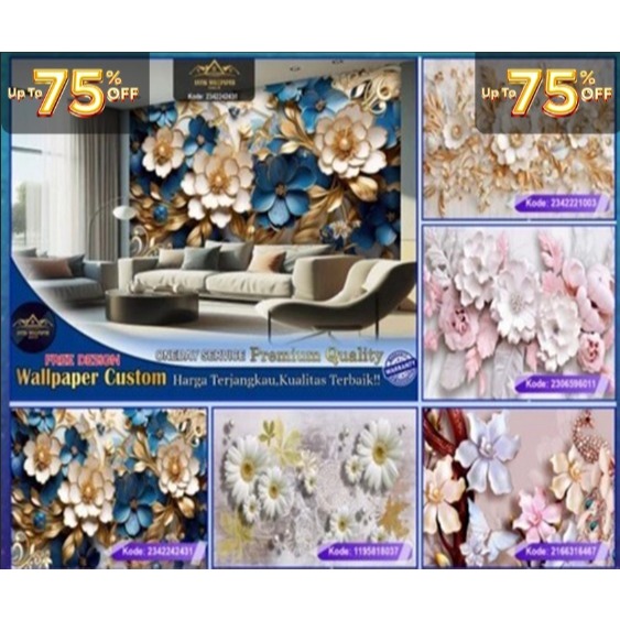 Wallpaper Custom 3D Motif Flowers - Wallpaper Custom 3D - Wallpaper Ruang Tamu - Wallstiker