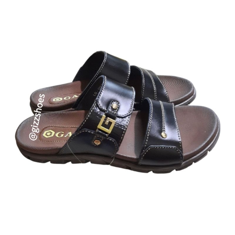 Gats LG 112 Sandal Slide Ban 2 Pria Cowok Cowo Laki-laki Kulit Leather 100% Murah Gat's Hitam Black 