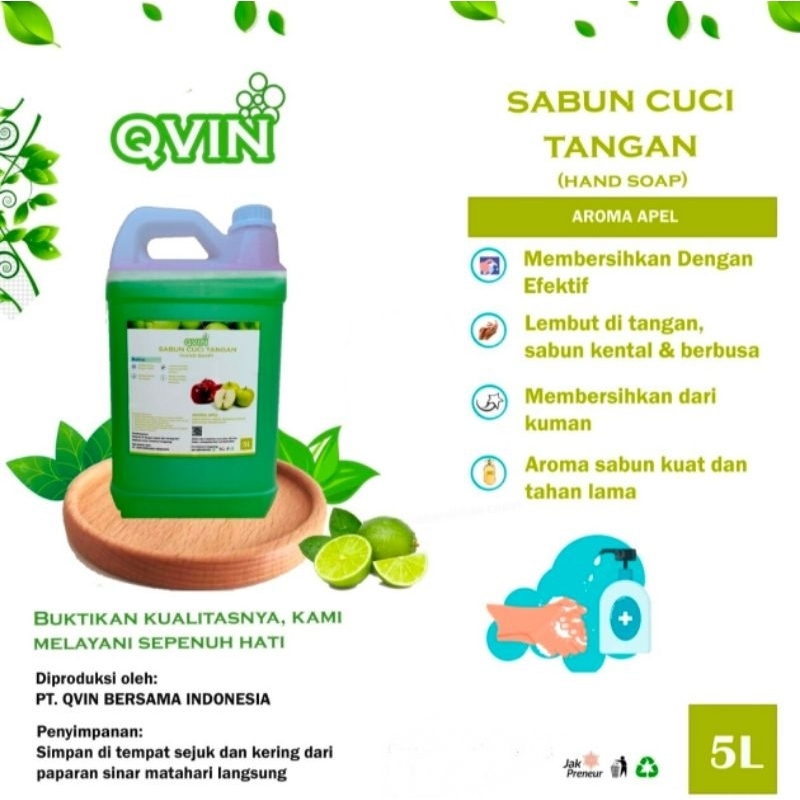 Sabun Cuci Tangan QVIN Aroma Apel 5 Liter (Ijin Edar Kemenkes)