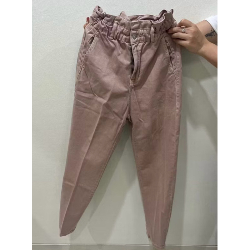 ZARA Paperbag Baggy Jeans in Soft Mauve