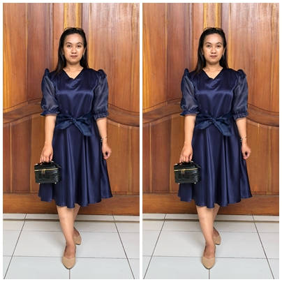 Dress Kombinasi Satin Organza Gaun Mewah Elegan