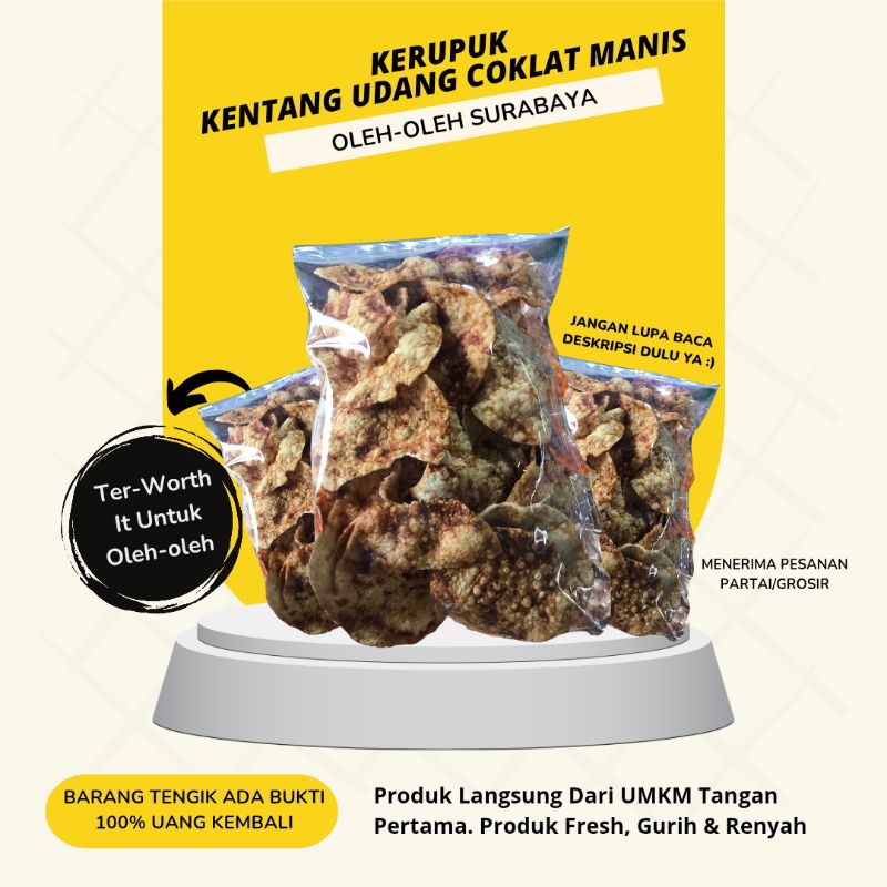 

Kerupuk Kentang Udang Cokelat Manis Khas Kenjeran Surabaya