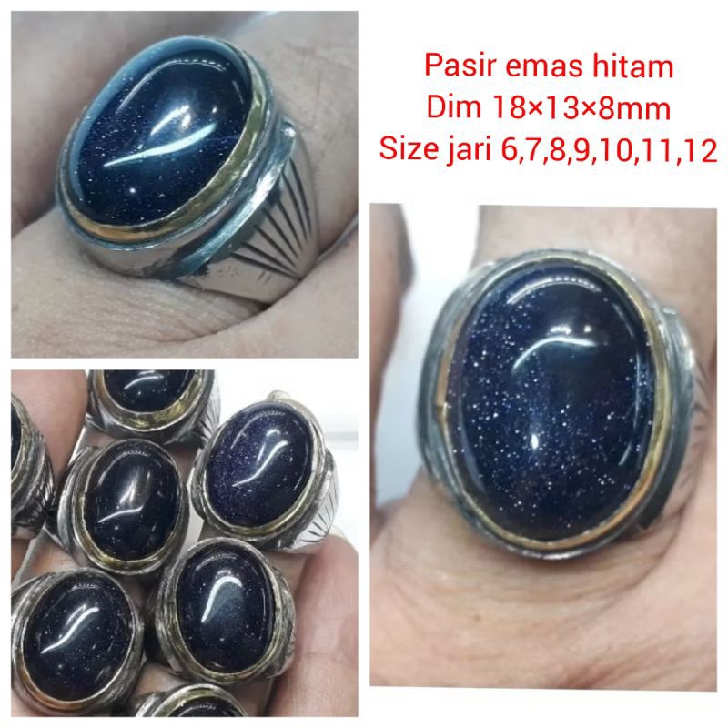 CINCIN BATU AKIK PASIR HITAM  EMAS/PASIR INTAN D18