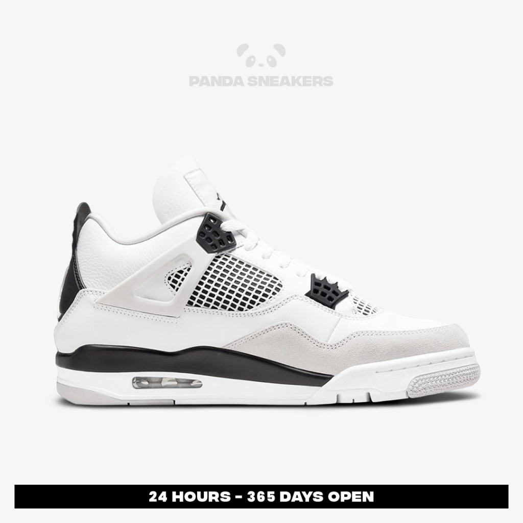 Sepatu Jordan 4 Retro Military Black White Black Grey Casual Gym Olahraga Joging Pria Wanita Sport
