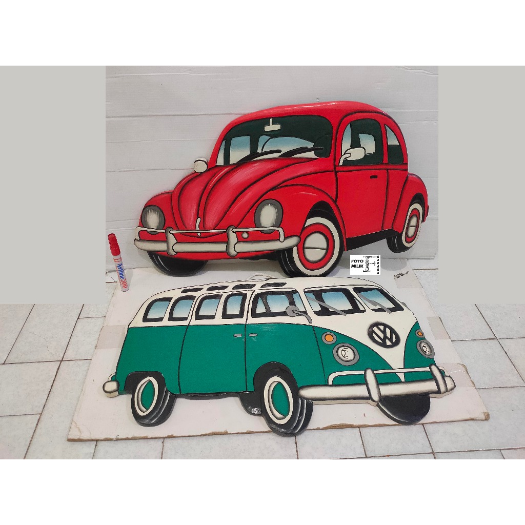 Pajangan Dinding VW Volkswagen Kodok Beetle Kombi Combi Van Samba Kayu