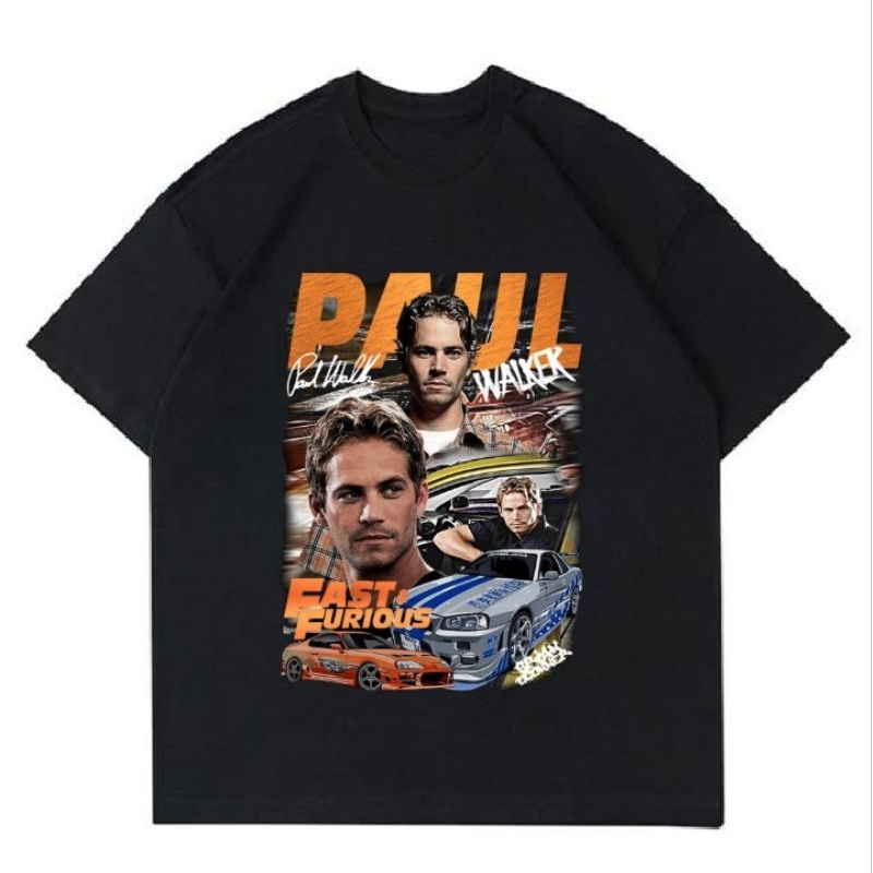 KAOS VINTAGE PAUL WALKER BLACK| T-SHIRT PAUL CARS| BAJU MOBIL BALAP
