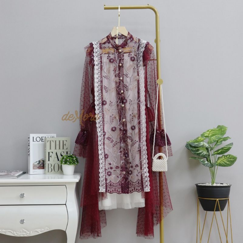 Outer Brukat Anak Usia Tanggung 11-14 tahun - Sarah Outer  Bahan BRUKAT Bordir Mix Tile dot Premium 