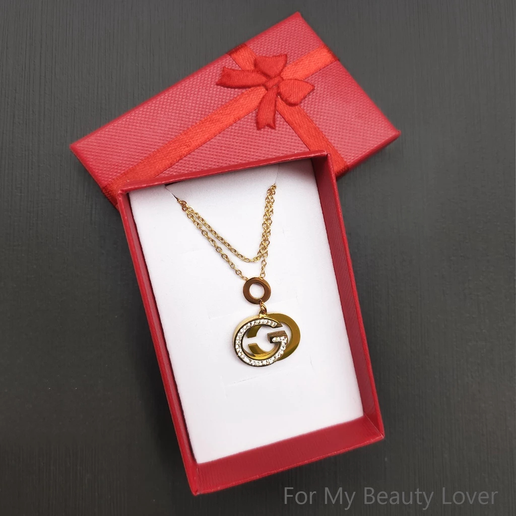 SOMI Kalung emas mawar wanita versi Korea berlian huruf CG liontin fashion