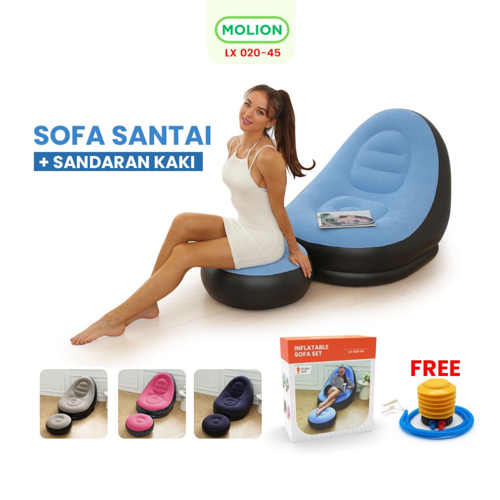 MOLION SNI  Sofa Angin Beanbag Aestetik Squishy Jumbo Inflatable Sofa + Stool Tiup Lazy Bag Outdoor 