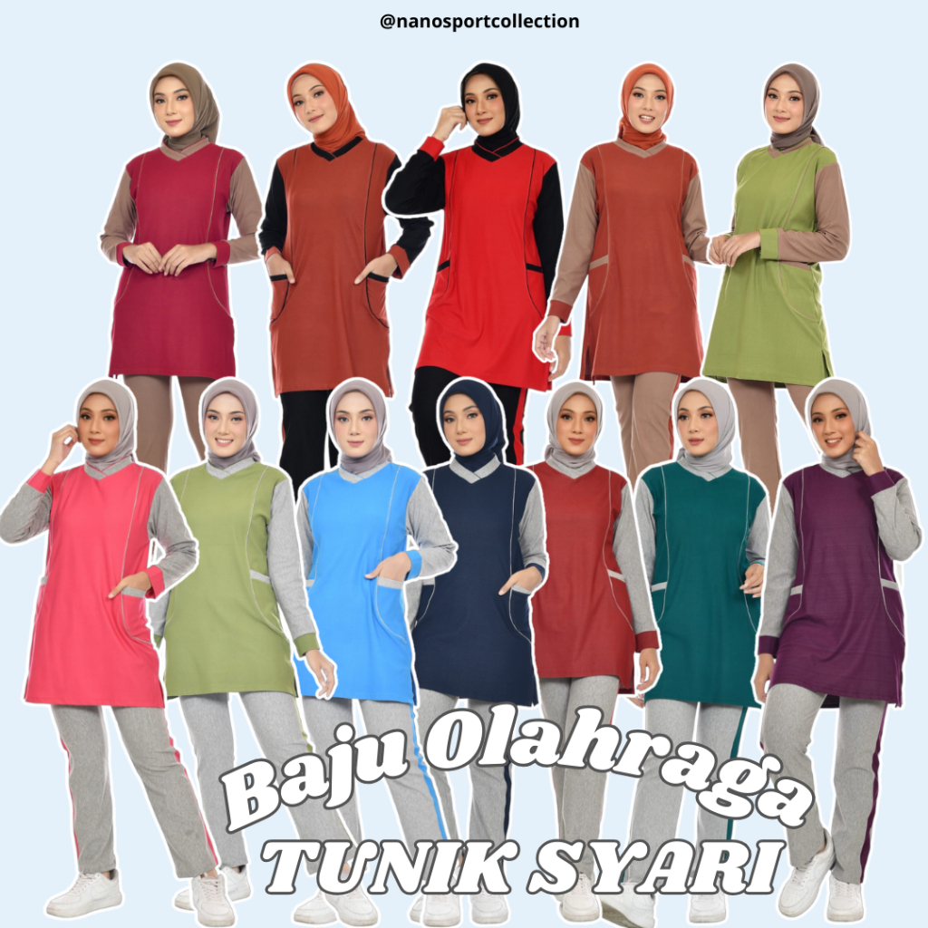 NANO BAJU OLAHRAGA MUSLIM / BAJU SENAM MUSLIM SYARI / BAJU OLAHRAGA TUNIK SYARI