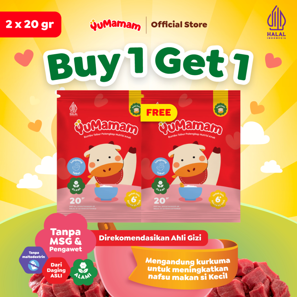 

PROMO Buy 1 Get 1 YuMamam Bumbu Tabur MPASI Praktis | Alami Tinggi Protein & Kurkuma Penambah Nafsu Makan - NON MSG | Rasa Sapi (20 gr)