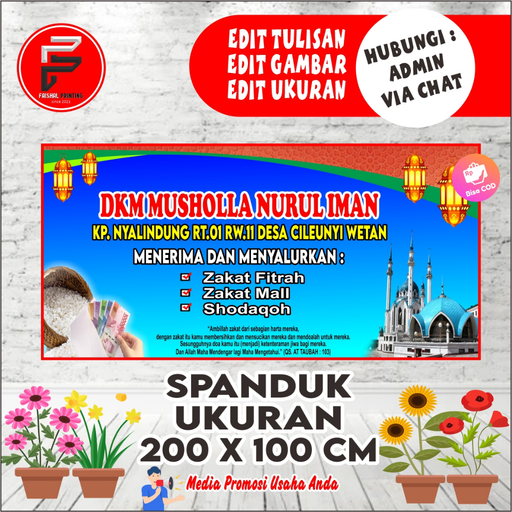 Spanduk Banner Zakat Ukuran 2 x 1 meter
