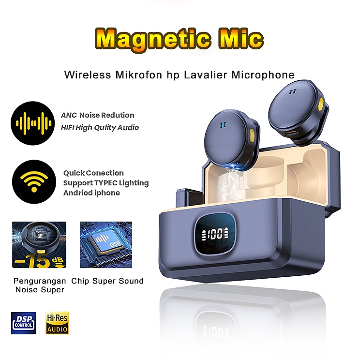 Mikrofon Nirkabel Lavalier Mini dengan Kotak Pengisi Daya Mikrofon Lapel Wireless Mic clip on untuk 