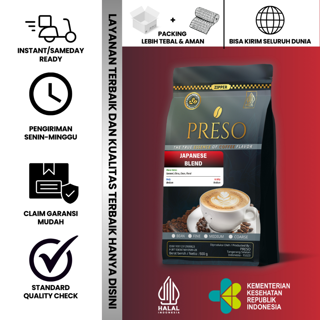 

PRESO Biji Kopi Bubuk Japanese Blend House Blend 100% Arabika Coffee Beans Coffe Bean 500gr