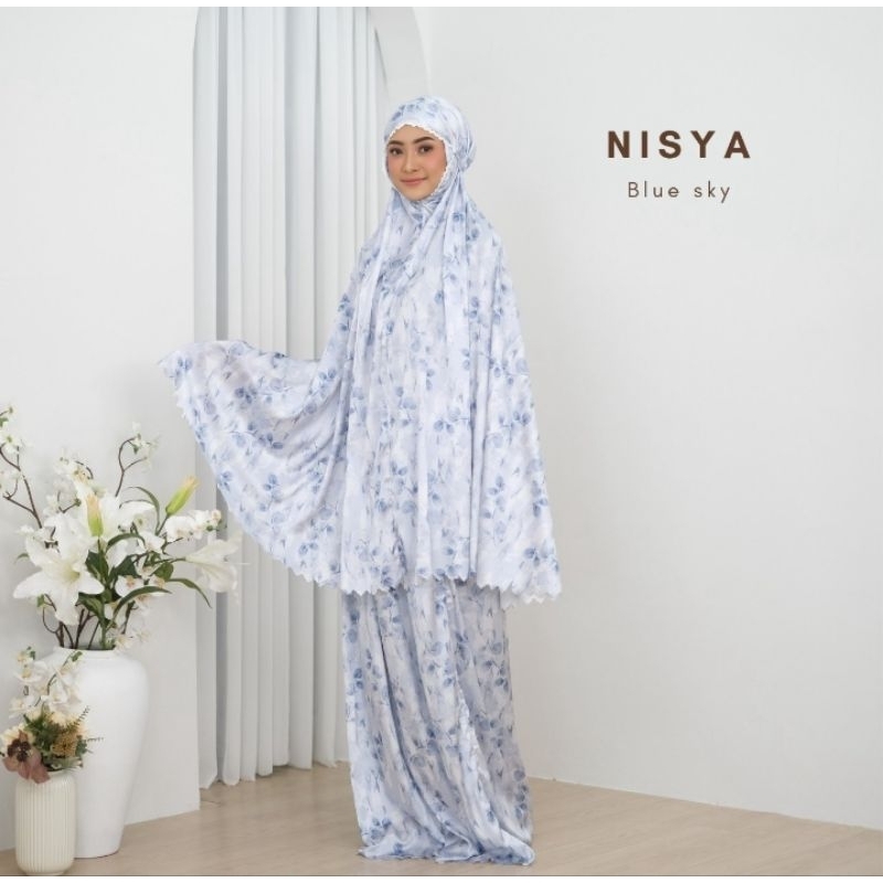Mukena mukenah dewasa Nisya atasan dan rok full kain armani silky silk premium printing laser cut la
