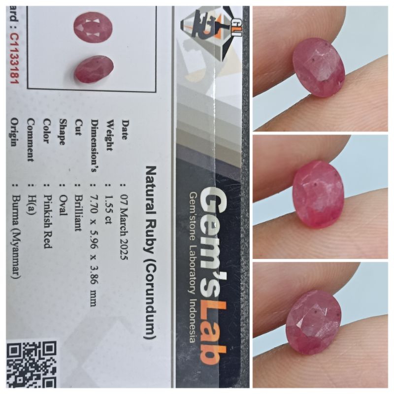 Natural Ruby Burma Heat-a Kristal 1,5 ct memo GLI