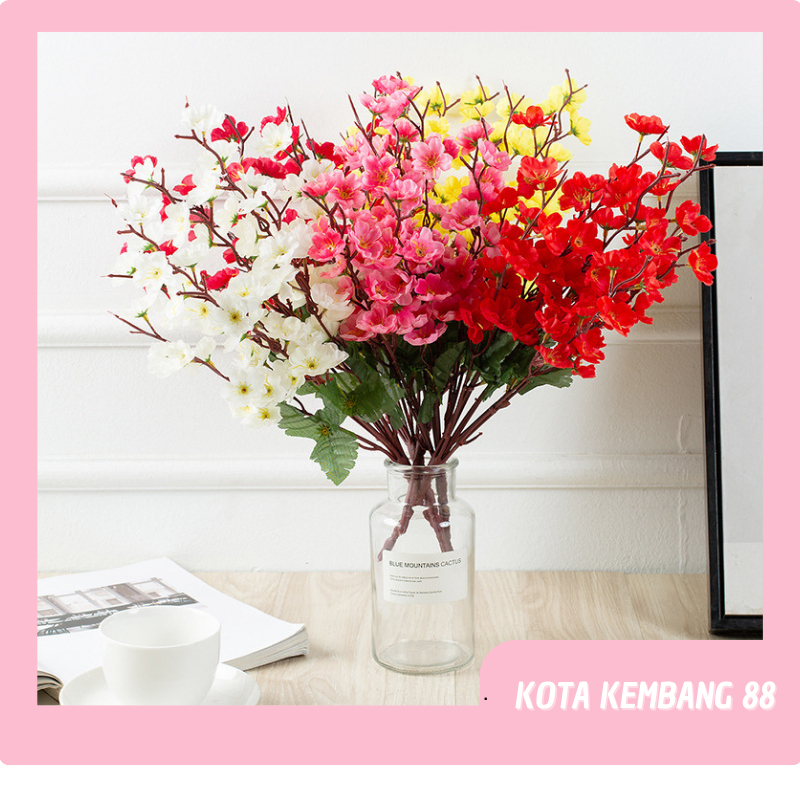 Bunga Sakura Cherry Blossom Tangkai Plastik Daun Sakura Artificial Panjang 65cm 118cm Imlek Tanaman 