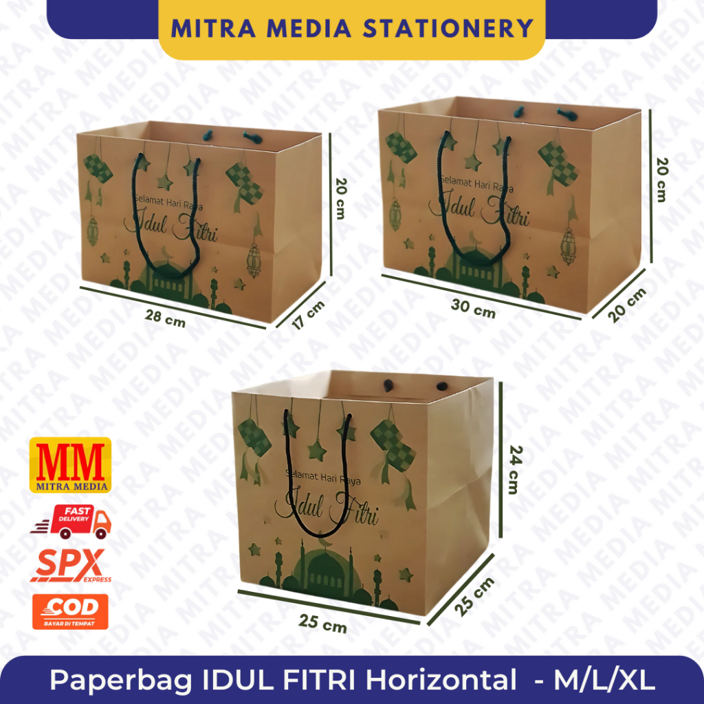 

Paper Bag / Paperbag Tas Kertas Idul Fitri Hampers Lebaran Horizontal / Persegi Ukuran XL L
