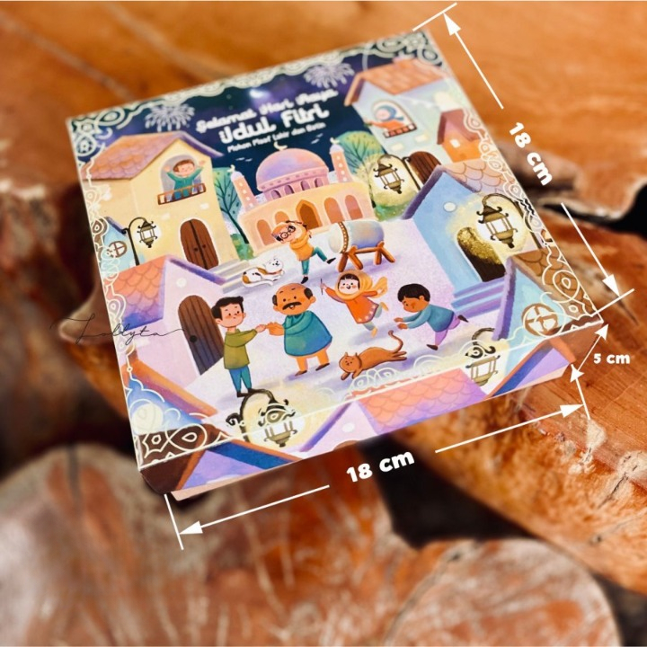 

box kue lebaran idul fitri ukuran 18 x 18 x 5 cm tema malam takbiran kardus hampers eid mubarak per pcs