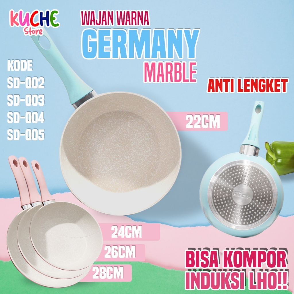 Wajan Warna Marble Germany Quality/ Wajan Marble Anti Lengket/ Wajan Marble Semua Kompor