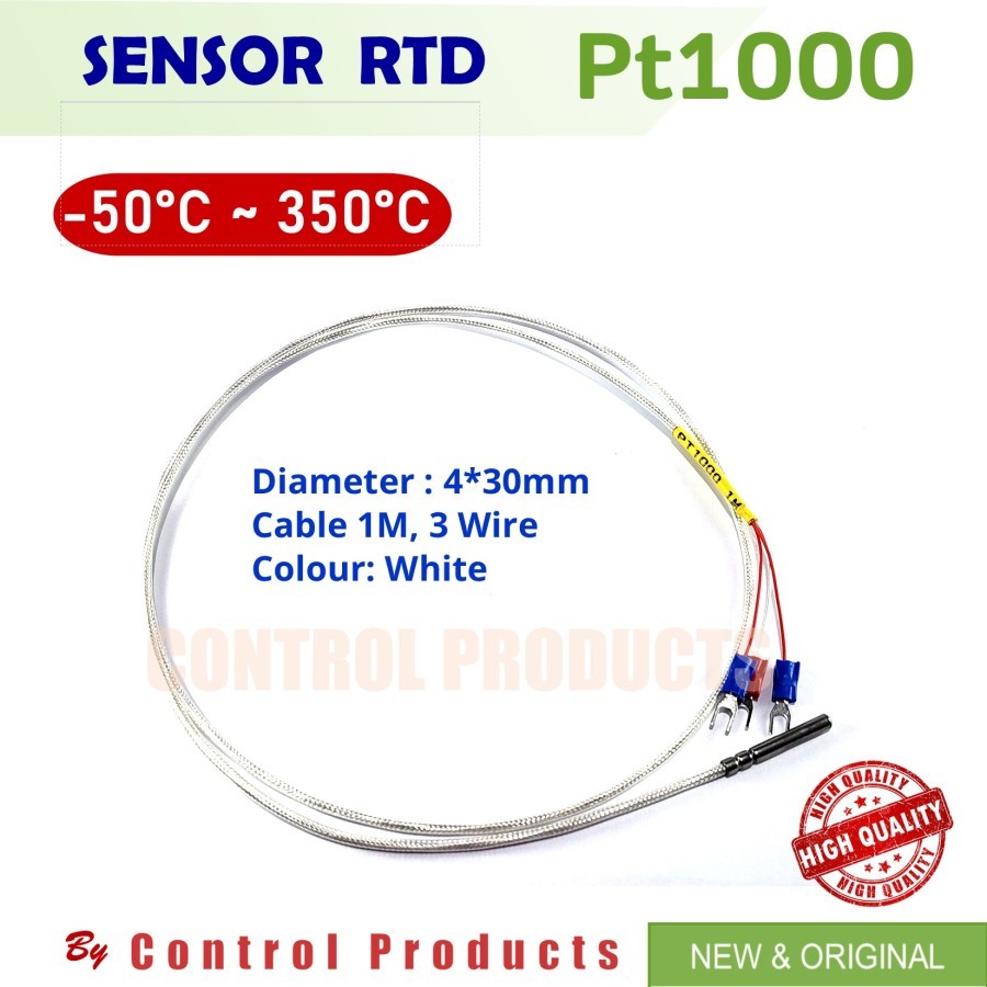 PT1000 sensor suhu RTD pt1000 size 4x30mm 1 mtr -50 oC to 350 oC white