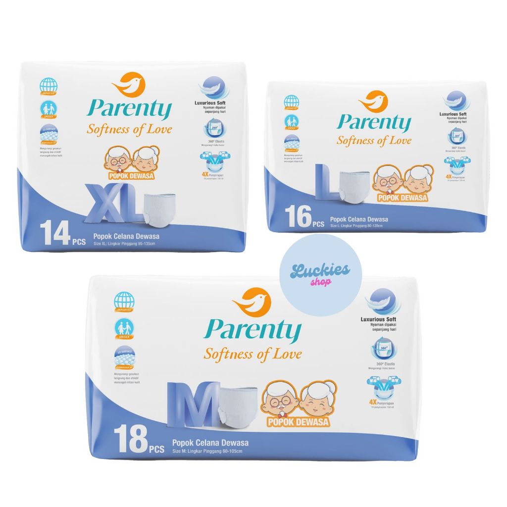 Parenty Popok Celana Dewasa Soft Diapers Middle Flow Jumbo Pack M18 M20 L16 XL14 Pant Pants Pamper P