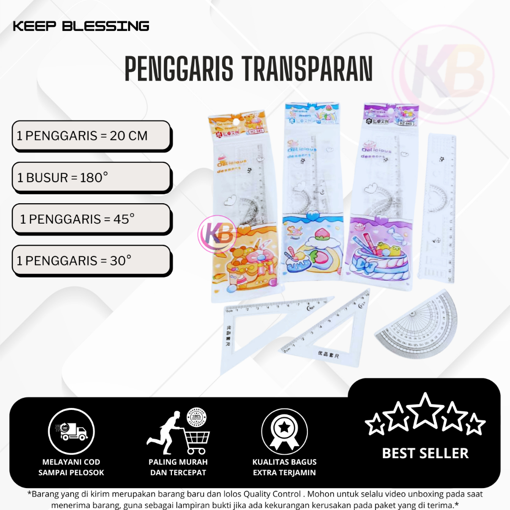 

Penggaris Plastik / 1 Set (4 Ukuran) / Ruller Penggaris Set Empat Model / Bayar di Tempat / Duta Gemilang